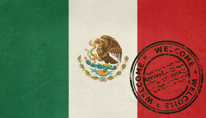 Welcome to Mexico flag with passport stamp