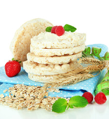 Tasty crispbread with berries, isolated on white