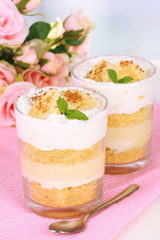 Delicious dessert with banana and caramel