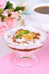 Delicious dessert with banana and caramel