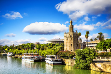 Golden tower (Torre del Oro), Andalusia, Seville. - obrazy, fototapety, plakaty