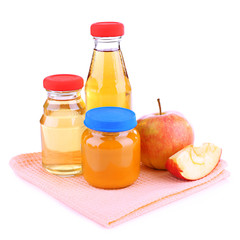 Jars  of various baby food, isolated on white