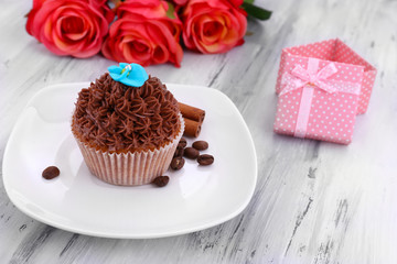 Tasty cupcake with butter cream,