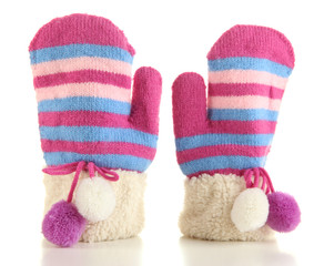 Striped mittens isolated on white