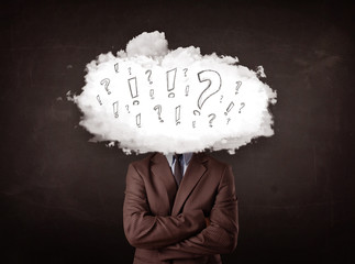Business man cloud head with question and exclamation marks