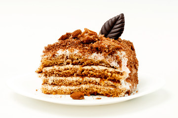 piece of delicious chocolate cake isolated