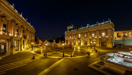 Panorama of Piazza del Campidoglio on Capitoline Hill with Palaz