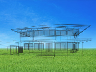 Fototapeta premium sketch design of house on landscape