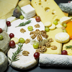 cheese still life with fruit