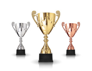 three different kind of trophies isolated on white background - obrazy, fototapety, plakaty