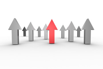 Red and grey arrows pointing up