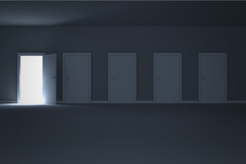 Door opening in dark room to show light