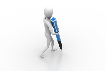 Man writing with a red ballpoint pen