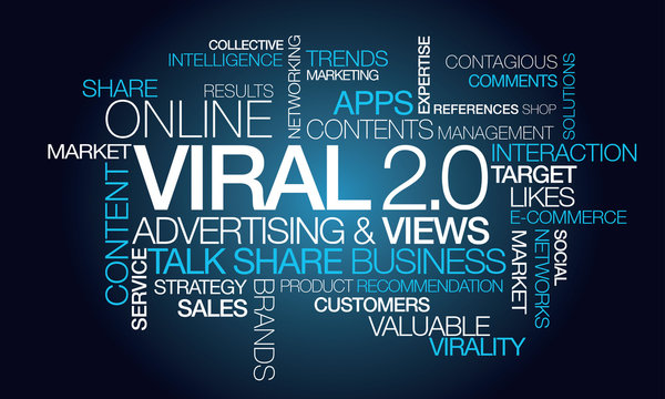 Viral 2.0 advertising views share word tag cloud illustration