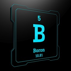 Boron - element from periodic table on black button