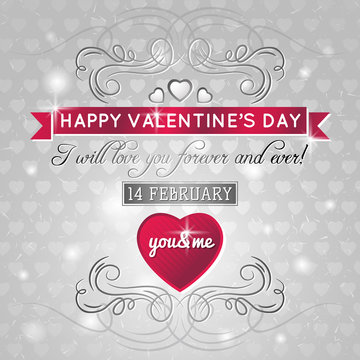 grey background with red valentine heart and wishes text,  vecto