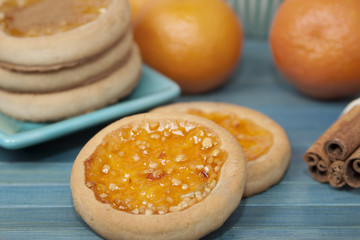 Shortbread cookies with jam and nuts.