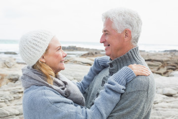 Side view of a romantic senior couple