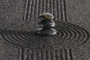 Japan zen garden with stones in raked sand