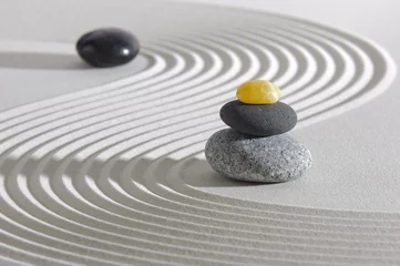  Japan zen-tuin met stenen in geharkt zand © Wolfilser