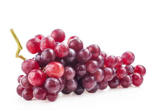 Red grape with water drops, isolated on white