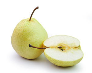 Pear in closeup on a white background