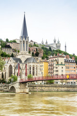 Fototapeta na wymiar River and Buildings in Lyon, France