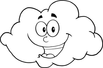 Black And White Happy Cloud Cartoon Mascot Character