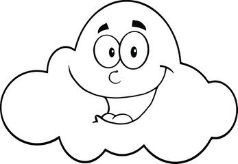 Black And White Smiling Cloud Cartoon Mascot Character