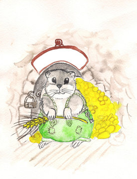 hamster protect the grain. watercolor