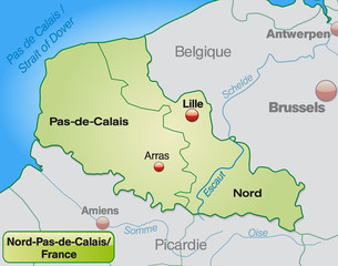 Nord-Pas-de-Calais mit Grenzen in Pastelgrün