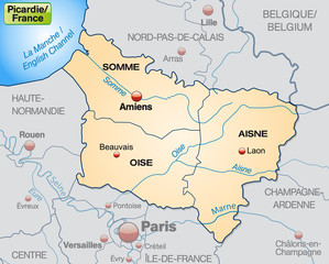 Picardie mit Grenzen in Pastelorange
