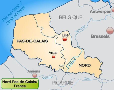Nord-Pas-de-Calais mit Grenzen in Pastelorange