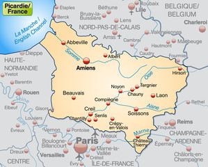 Picardie als Übersichtskarte in Pastelorange