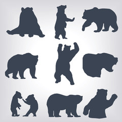 action bear silhouette set