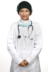 Frendly and smiling young asian female doctor