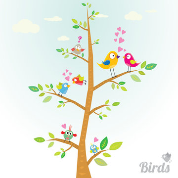 Vector lovely Birds on branch