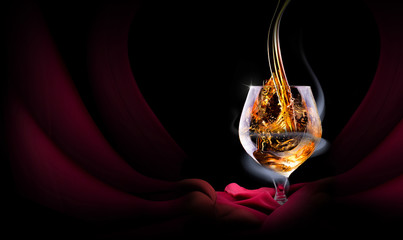 Cognac glass shrouded in a smoke