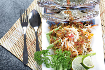 Close up Sand Crab with Papaya Salad