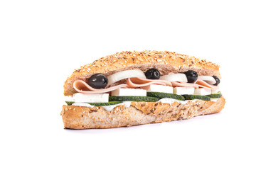 Baguette mixed with salami and vegetable