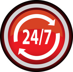 Круглый векторный значок с надписью 24/7