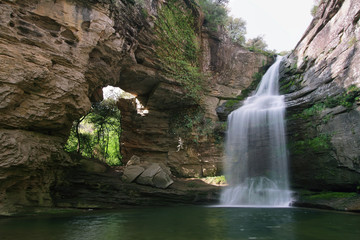 Fototapeta na wymiar Waterfall known as Foradada (hole in the rock), Catalonia, Spain