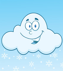 Smiling Cloud With Snowflakes Cartoon Mascot Character