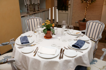 Table setting in a restaurant