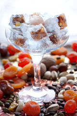 Oriental sweets in a glass vase