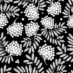 Foto op Plexiglas anti-reflex Rowan branch with berries, seamless pattern for your design © Kudryashka