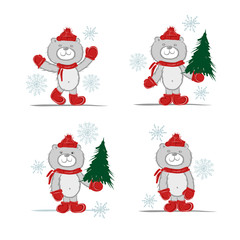 Funny santa bear with christmas tree for your design