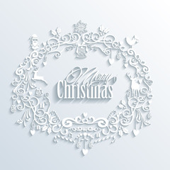 Obraz na płótnie Canvas Abstract White Merry Christmas and Happy New Year wreath greetin