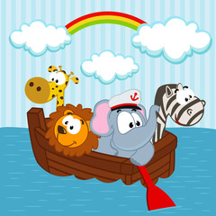 Naklejka premium animals in the boat - vector illustration