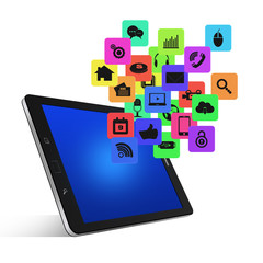 Tablet computer With Colorful application icon concept,isolated